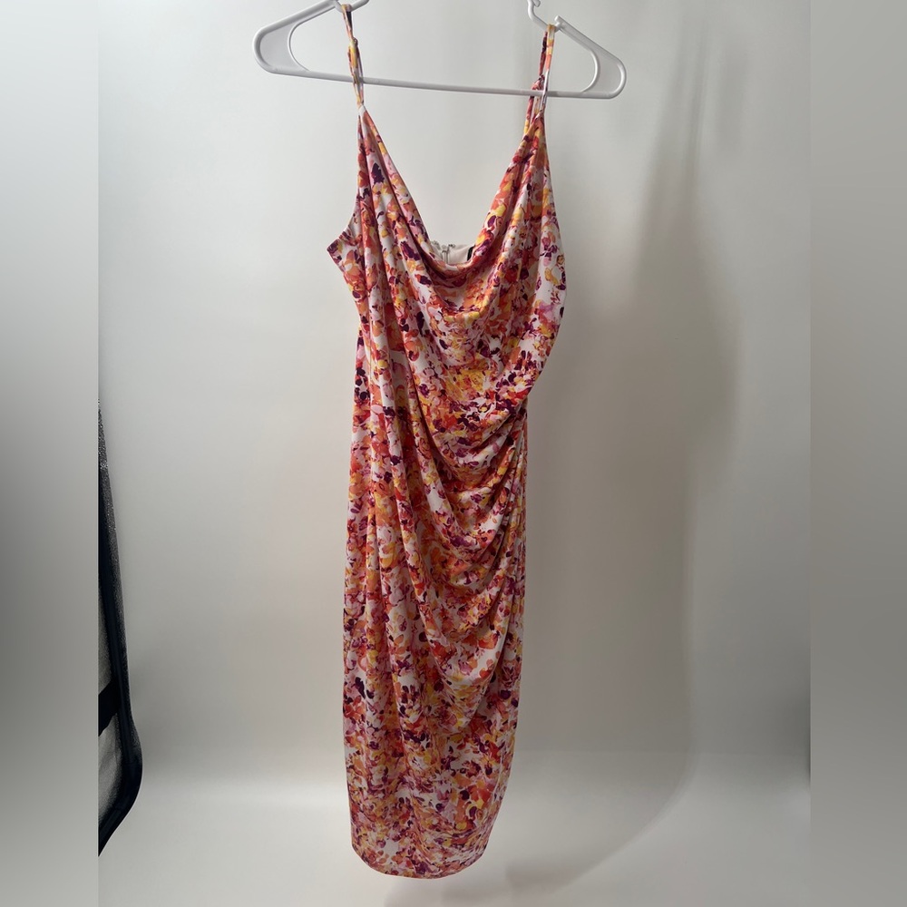 Laundry By Shelli Segal Orange Red Cowl Neck Midi Gown